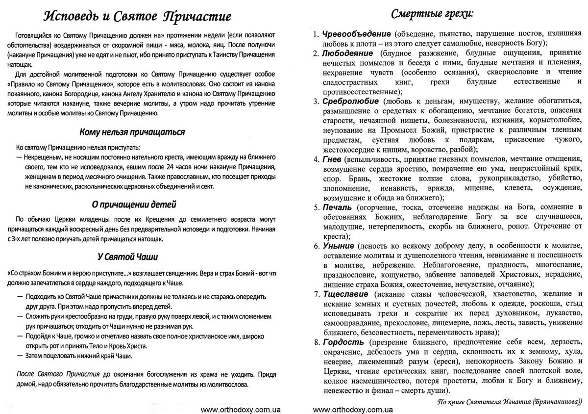 Исповедь в церкви что говорить образец для женщин грехи исповеди